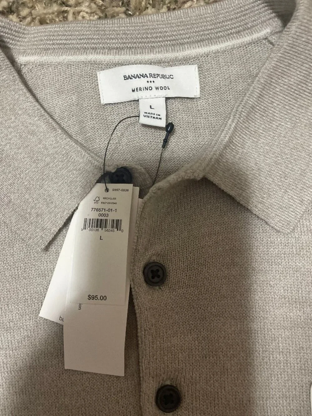 Banana Republic Merino Wool 1/4 Button Pullover Sweater Men's Sz L NWT